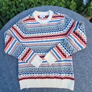 Goodfellow & Co Cream Fair Isle Crewneck Sweater with Red & Blue Accents